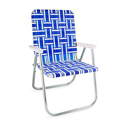 Buy a Classic Aluminum Lawn Chair, in Blue & White Stripe at The Surf Haberdashery