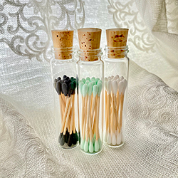 Buy Cotton Swabs on Bamboo Sticks, Single Color in a Glass Vial with a Cork, 15 Swabs at The Surf Haberdashery